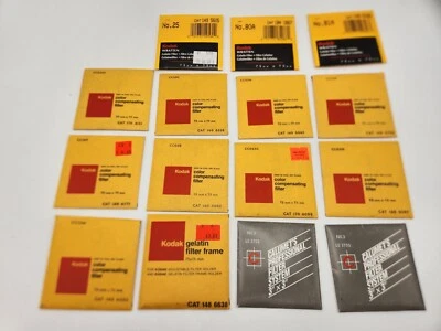 Lot of 14 3"x3" Gel Gelatin Camera Lens Filters & Frame Kodak Color Compensating - Image 1 of 4