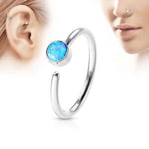Nose ring hoop jewelry 316L Surgical Steel Opal Gem Center 20 gauge-8mm ring 