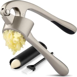 Garlic Press Tool Set- Garlic Mincer easy to squeeze | handle & Peeler & Brush - Picture 1 of 6