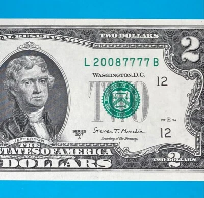 LUCKY Year 2008 (L 20087777 B) $2 Two Dollar Bill 2017A Series *UNC* - Image 1 of 4