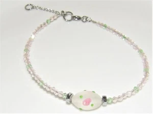 Lovely Pink & Green Beaded Ankle Bracelet Anklet With Center Flower Bead - Picture 1 of 3