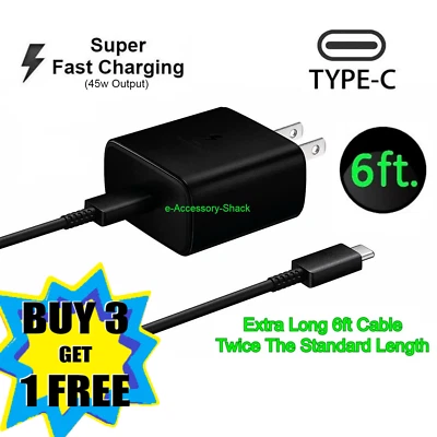 45w USB-C Super Fast Wall Charger+6ft Cable For Samsung Galaxy S24 S23 S22 S21 - Image 1 of 4
