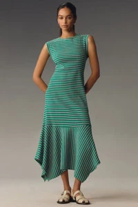 Anthropologie Daily Practice Highline Short-Sleeve Maxi Dress S stripe Green NWT - Picture 1 of 5