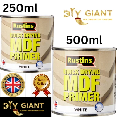 Rustins Quick Drying MDF Primer White Interior & Exterior low odour  250ml/500ml - Image 1 of 4