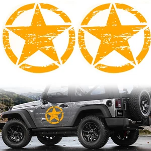 2Pcs 20'' Orange Distressed Army Star Vinyl Pre-Cut Hood Door Graphic Stickers - Picture 1 of 8