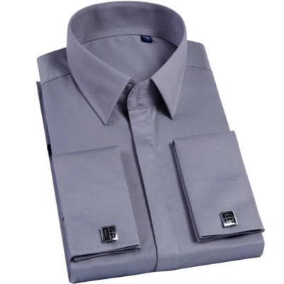Mens Long Sleeve Shirts French Cuff Formal Business Dress With Cufflinks Shirts - Image 1 of 4