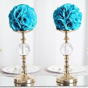 2 TURQUOISE 7" Silk Roses Flowers Kissing Balls Wedding Events Centerpieces - Picture 1 of 8