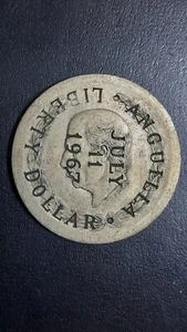 1953 MEXICO 5 PESOS WITH ANGUILLA JULY 11 1967 COUNTERSTAMP - Picture 1 of 6