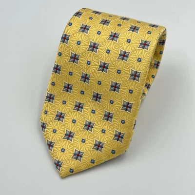 Jos A Bank Signature Collection Silk Yellow Geometric Designer Mens Neck Tie XL - Image 1 of 2