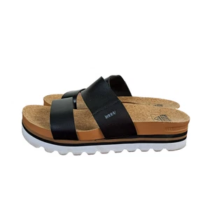 Reef Cushion Vista Hi Slip On Sandals Womens 7 Black Strappy Platform Slides - Picture 1 of 12