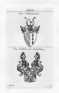 1820 Schlümbach / Schlutt Ascholding Coat of Arms Heraldry - Picture 1 of 1