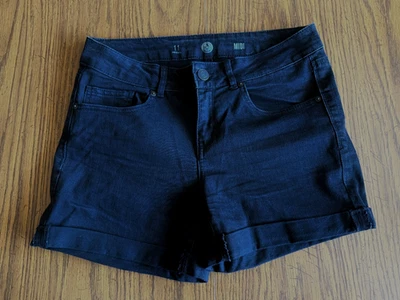 Mujer SO Midi Negro Algodón Denim Puños Pantalones Cortos Talla 11 tiro medio Foto 1 de 2