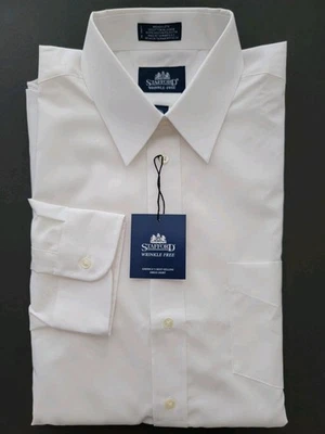 NUEVA $85 Camisa de Vestir Stafford Talla 17.5 - 34 BLANCA MACIZA Sin Arrugas  Foto 1 de 3