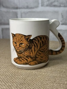 Vintage Japan Cat Mug with Tail Handle – Tabby Cat Coffee Cup Kawaii Cute - Picture 1 of 5