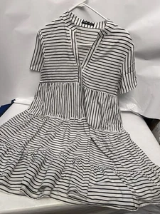 Shein Mujer Mediano Blanco Con Negro Staps Camiseta Vestido Mangas Medianas Longitud - Imagen 1 de 3