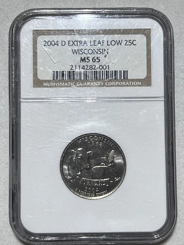 🔥2004-D 25C WISCONSIN EXTRA LEAF LOW NGC CERTIFIED MS65 GEM/UNC STATE QUARTER Cover