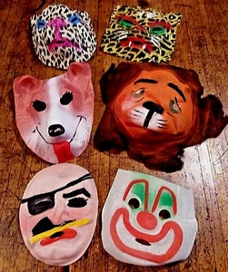 HALLOWEEN - 6 Vintage '30s-50s Gauze Masks - Lassie, Lion, Pirate, Leopard - NOS - Picture 1 of 12