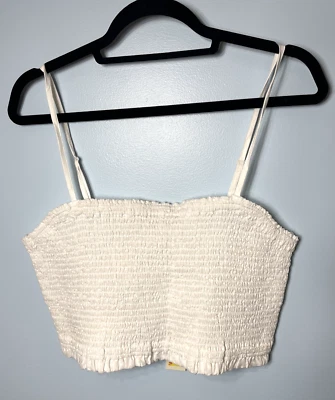 C&C California Smocked Crop Tank Top 100% Linen White Size XL NEW - Image 1 of 4