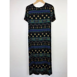 Vintage Karin Stevens Black Patterned Maxi Dress - Picture 1 of 9