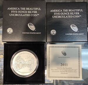 2011 USA Silver 5oz coin "America the Beautiful - Oklahoma" in Box with COA