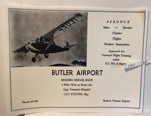 1947 BUTLER PA. SERVICIO DE VENTAS AEROPORTUARIAS VETERANOS GI BILL ENTRENAMIENTO DE VUELO + ANUNCIO NUEVO - Imagen 1 de 1