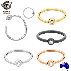 2Pcs Titanium Gem BCR Hinged Segment Septum Tragus Lip Nose Ring Sleeper Earring - Picture 1 of 15
