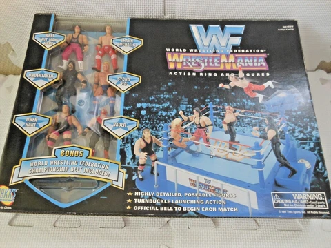 Jakks Pacific Action Figure Ring WWF Wrestle Mania Bret Hart Undertaker Owen Toy Cover