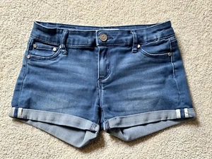 RSQ Kids Girls 10 Jean SHORTS Medium Blue Wash Stretch Denim Roll Cuff EUC - Picture 1 of 24