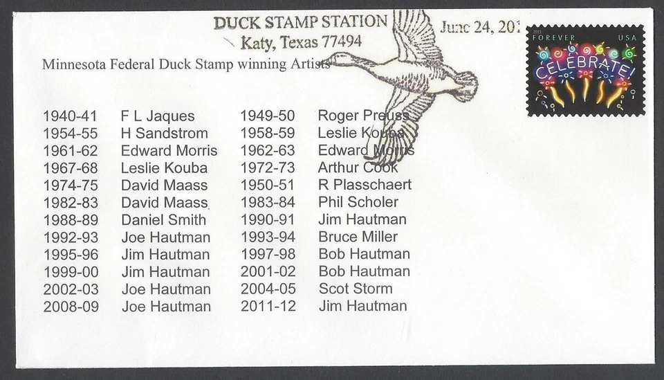 AOP2 USA 2011-2012 Federal Duck Stamp FDC; cachet by Artist Jim Hautman - Image 1 of 1
