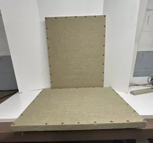 Pair of Natural Burlap Covered Cork Board with Decorative Tacks, Used - Picture 1 of 18