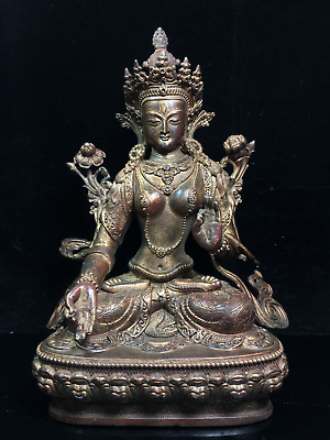 12.8  Tibet Tibetan Buddhism Pure Copper Lotus Seat White Tara Buddha Statue • 611.38$