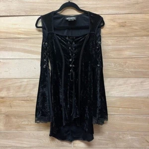 Vintage lip service goth velvet cold shoulder lace up belle sleeve slit dress - Picture 1 of 7