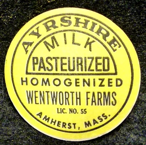 WENTWORTH FARMS - AYRSHSIRE MILK AMHERST, MASS - MILK BOTTLE CAP - 42mm - Picture 1 of 1