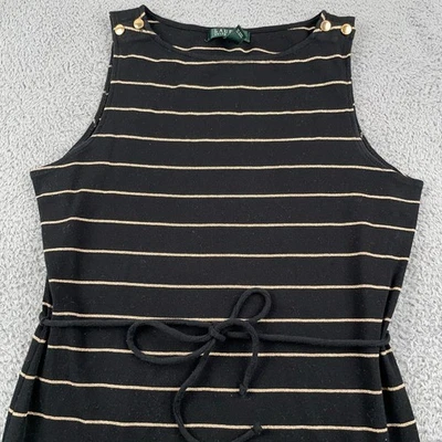 Vestido Lauren Ralph Lauren para mujer grande negro dorado a rayas corbata sin mangas Foto 1 de 4