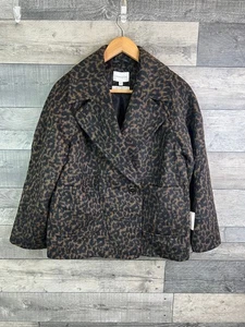 Chaqueta Monzón Mujer Talla Pequeña Negra Lirio Leopardo Estampado Animal Mezcla Lana - Imagen 1 de 11