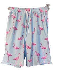 Flamingo & Light Blue Swim Trunks SHEIN Boys size 13 Drawstring Lined - Picture 1 of 3