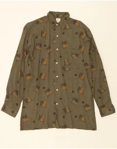 VINTAGE Mens Abstract Pattern Shirt Large Khaki Viscose DG21 - Picture 1 of 3