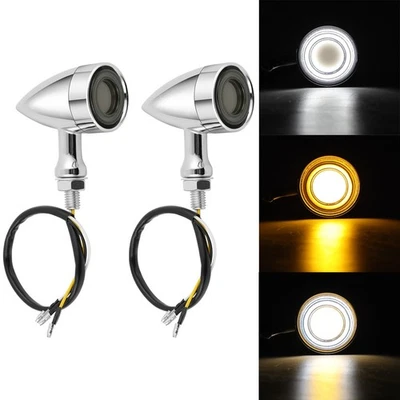 Bullet Motorcycle LED Turn Signal Blinker Amber Lights For Harley Chopper Bobber Foto 1 de 4