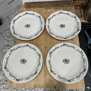 VTG Set Of 4 Pfaltzgraff Red Ribbon Christmas Heritage 11" Dinner Plates * - Picture 1 of 12