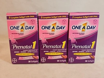 Lote de 3, 1 suplemento multivitamínico prenatal al día, 30 cápsulas blandas cada una caducidad 3/26 Foto 1 de 4