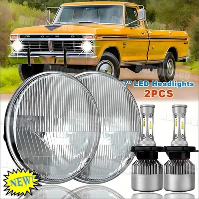 7 inch Round LED Hi/Lo Beam Headlights Chrome fit Ford F100 F150 F250 Truck — 第 1/4 张图片