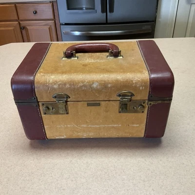 Estuche Tren Schoenly Vintage Maquillaje Equipaje de Viaje Cuero Tweed Sin Llave RARO Foto 1 de 4