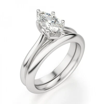 Juego de alianzas de compromiso de moissanita real marquesa de 2,00 quilates platino 950 talla 5 Foto 1 de 4