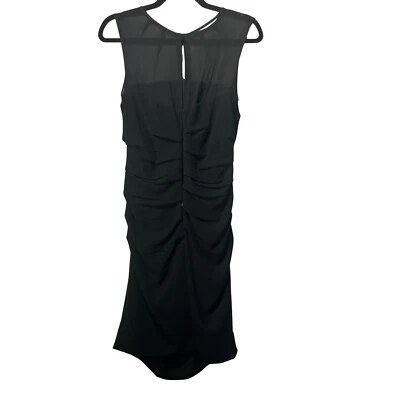 Black Dress Sheer Panel Sleeveless Ruched Bodycon Cocktail Party - Image 1 of 4
