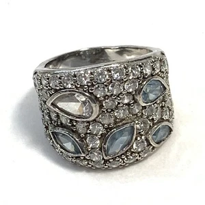 Ross Simons Sterling Silver 925 Crystl CZ Ring Pave Clear Blue Bezel Wide Sz 6.5 - Picture 1 of 14