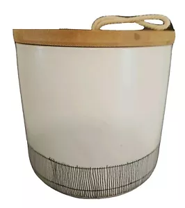 Large Storage Ivory Ceramic Canister w/Airtight Wood Lid 6" High, Rare, New - Picture 1 of 10