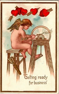 Frecce Affila Ruota Cupido Prepararsi Affari Cartolina San Valentino - Foto 1 di 2