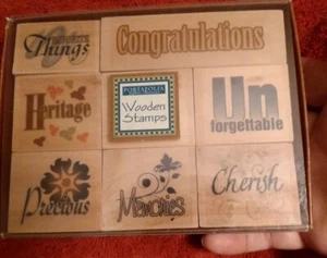 Portafolia Gifted Memories Wooden Rubber Stamp Set of 8  - Picture 1 of 10