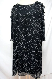 NWT Chico's Poly Chiffon Black White Dot Fluttery Sleeve Ruffle Shift Dress-3.5 - Picture 1 of 15