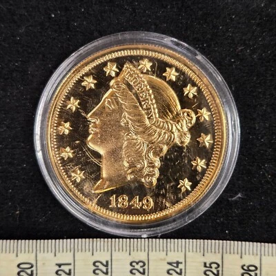 1849 年 20 美元纪念镀金 999 银 2 盎司奖章 — 第 1/3 张图片